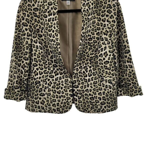 Evan-Picone Black Label Sigle Breasted Blazer 10 Green Animal Cheetah Collarless - Picture 6 of 10